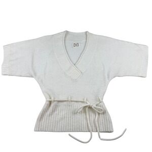 Decree Womens White V Neck Short Sleeve Knit Sweater Belted Y2K 90's boho Size M